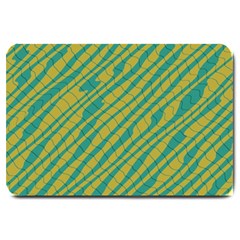 Blue Yellow Waves Large Doormat by LalyLauraFLM