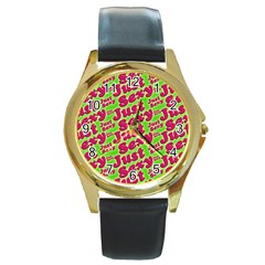 Just Sexy Quote Typographic Pattern Round Gold Metal Watches by dflcprints