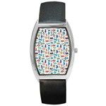 Blue Colorful Cats Silhouettes Pattern Barrel Metal Watches Front