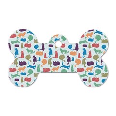 Blue Colorful Cats Silhouettes Pattern Dog Tag Bone (two Sides)