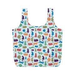 Blue Colorful Cats Silhouettes Pattern Full Print Recycle Bags (m) 