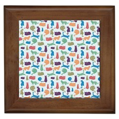 Blue Colorful Cats Silhouettes Pattern Framed Tiles by Contest580383