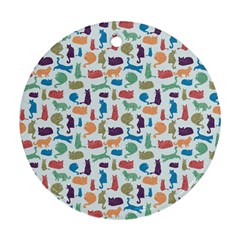 Blue Colorful Cats Silhouettes Pattern Ornament (round)  by Contest580383