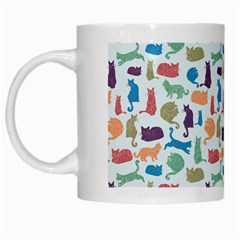 Blue Colorful Cats Silhouettes Pattern White Mugs by Contest580383