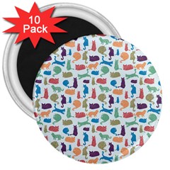 Blue Colorful Cats Silhouettes Pattern 3  Magnets (10 Pack) 