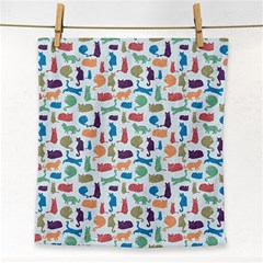 Blue Colorful Cats Silhouettes Pattern Face Towel by Contest580383