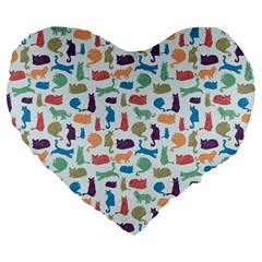 Blue Colorful Cats Silhouettes Pattern Large 19  Premium Flano Heart Shape Cushions by Contest580383