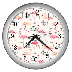 Flamingo Pattern Wall Clocks (silver)  by Contest580383