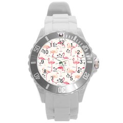 Flamingo Pattern Round Plastic Sport Watch (l) by Contest580383