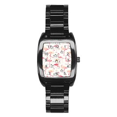 Flamingo Pattern Stainless Steel Barrel Watch