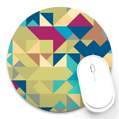 Scattered Pieces In Retro Colors Round Mousepad by LalyLauraFLM