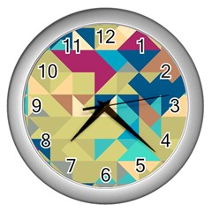 Scattered Pieces In Retro Colors Wall Clock (silver) by LalyLauraFLM