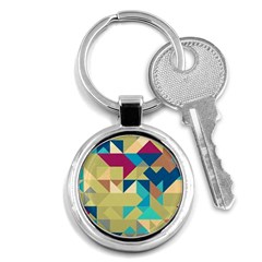 Scattered Pieces In Retro Colors Key Chain (round) by LalyLauraFLM