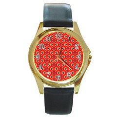 Lovely Orange Trendy Pattern  Round Gold Metal Watches