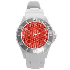 Lovely Orange Trendy Pattern  Round Plastic Sport Watch (L)