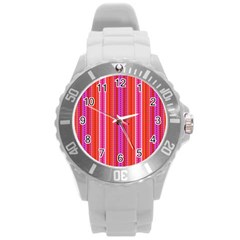 Orange Tribal Aztec Pattern Round Plastic Sport Watch (l) by GardenOfOphir