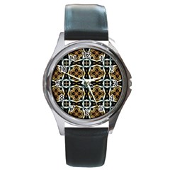 Faux Animal Print Pattern Round Metal Watches