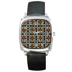 Faux Animal Print Pattern Square Metal Watches