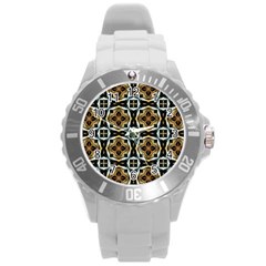 Faux Animal Print Pattern Round Plastic Sport Watch (L)