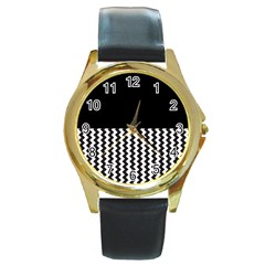 Blackandwhitechevron6000 Round Gold Metal Watches