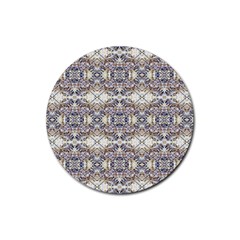 Oriental Geometric Floral Print Rubber Coaster (round)  by dflcprints