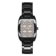 Oriental Geometric Floral Print Stainless Steel Barrel Watch