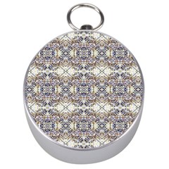 Oriental Geometric Floral Print Silver Compasses