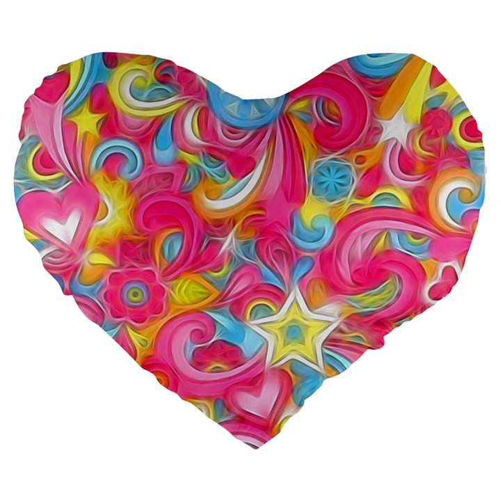 Hippy Peace Swirls Large 19  Premium Heart Shape Cushions