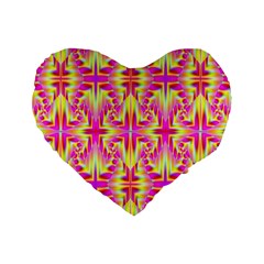 Pink And Yellow Rave Pattern Standard 16  Premium Heart Shape Cushions