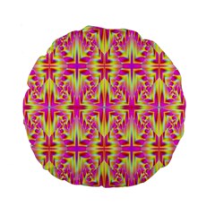 Pink And Yellow Rave Pattern Standard 15  Premium Flano Round Cushions