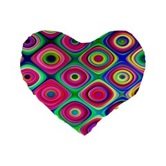 Psychedelic Checker Board Standard 16  Premium Heart Shape Cushions by KirstenStar