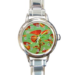 Tropical Floral Print Round Italian Charm Watches