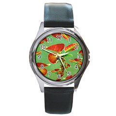 Tropical Floral Print Round Metal Watches