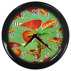 Tropical Floral Print Wall Clocks (black)