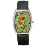 Tropical Floral Print Barrel Metal Watches Front