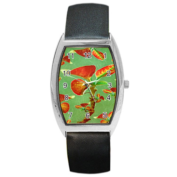 Tropical Floral Print Barrel Metal Watches