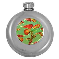 Tropical Floral Print Round Hip Flask (5 Oz)