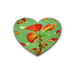 Tropical Floral Print Rubber Coaster (heart) 