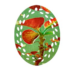 Tropical Floral Print Ornament (oval Filigree)  by dflcprints