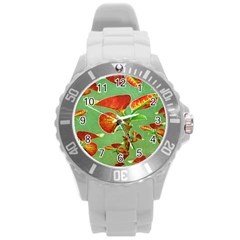 Tropical Floral Print Round Plastic Sport Watch (l)