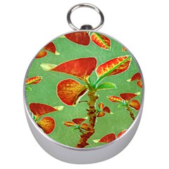 Tropical Floral Print Silver Compasses