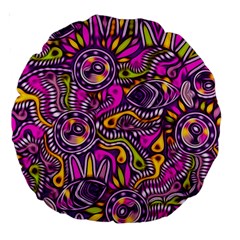 Purple Tribal Abstract Fish Large 18  Premium Round Cushions