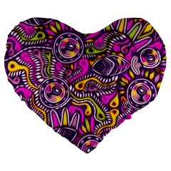 Purple Tribal Abstract Fish Large 19  Premium Heart Shape Cushions