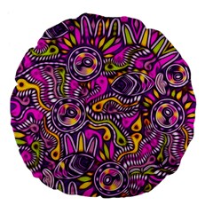 Purple Tribal Abstract Fish Large 18  Premium Flano Round Cushions