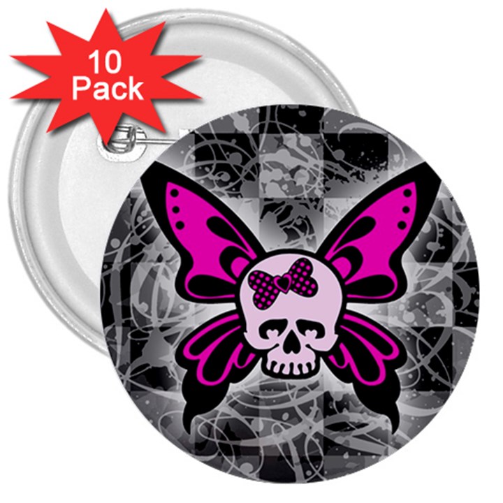 Skull Butterfly 3  Buttons (10 pack) 