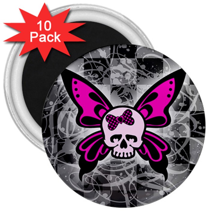 Skull Butterfly 3  Magnets (10 pack) 