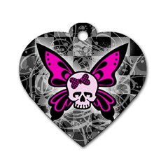 Skull Butterfly Dog Tag Heart (one Side)