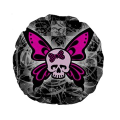 Skull Butterfly Standard 15  Premium Round Cushions