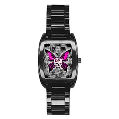 Skull Butterfly Stainless Steel Barrel Watch by ArtistRoseanneJones