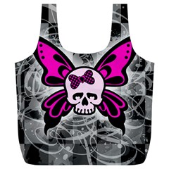 Skull Butterfly Full Print Recycle Bags (l)  by ArtistRoseanneJones